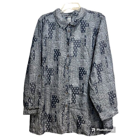 Catherine's Tops - Catherine's Women's 2X 22/24 Bandana Print Long Sleeve Button Up Blue NWT